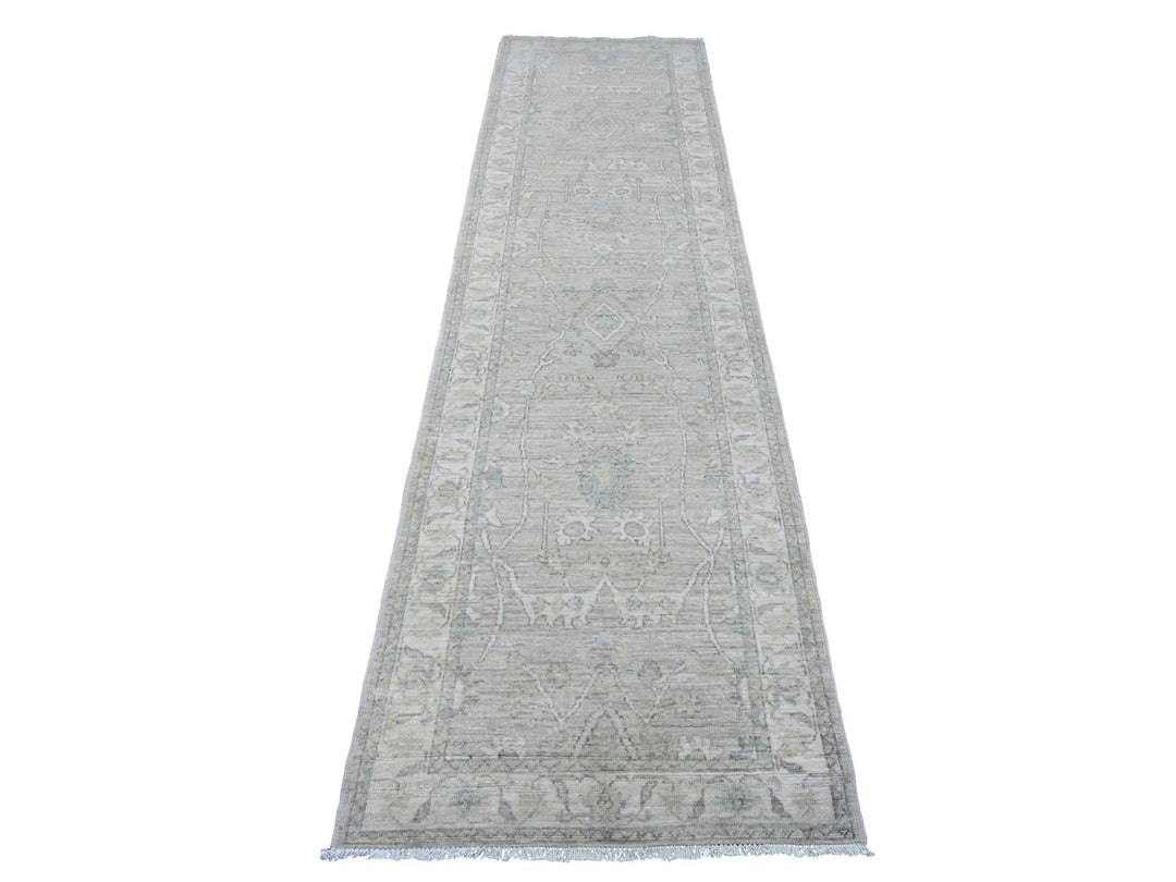 2'8" x 9'11" New Hand Knotted Grey Wool Runner Oriental Rug - MOA10220499