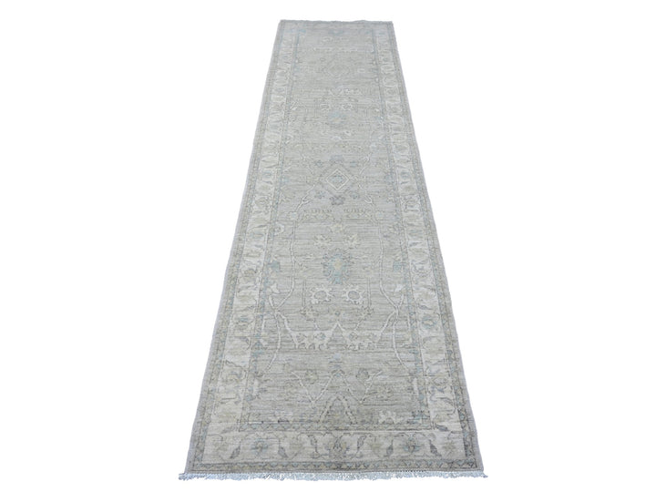 2'8" x 9'11" New Hand Knotted Grey Wool Runner Oriental Rug - MOA10220499
