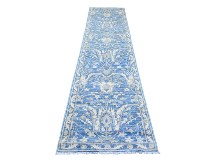 2'9" x 11'5" New Hand Knotted Blue Wool Runner Oriental Rug - MOA10220500