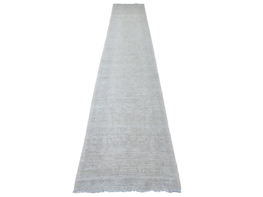 2'8" x 14'11" New Hand Knotted Ivory Wool Runner Oriental Rug - MOA10220501