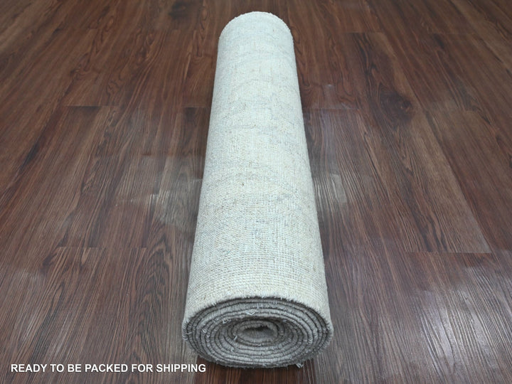 2'8" x 14'11" New Hand Knotted Ivory Wool Runner Oriental Rug - MOA10220501