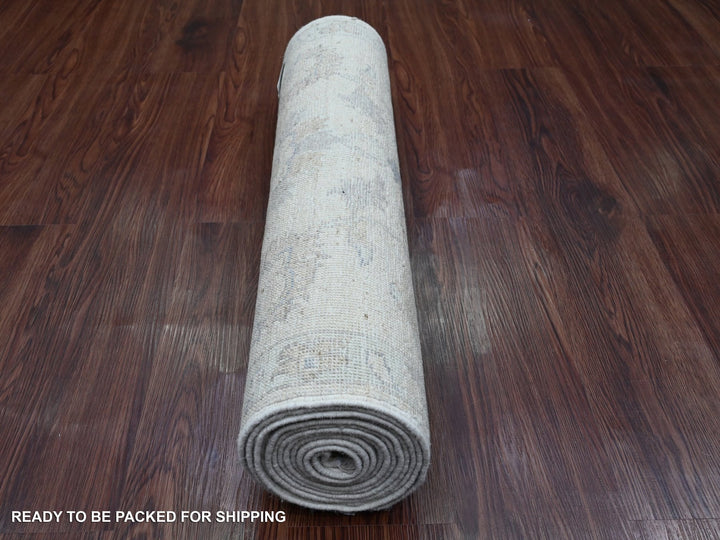 2'5" x 11'7" New Hand Knotted Ivory Wool Runner Oriental Rug - MOA10220502