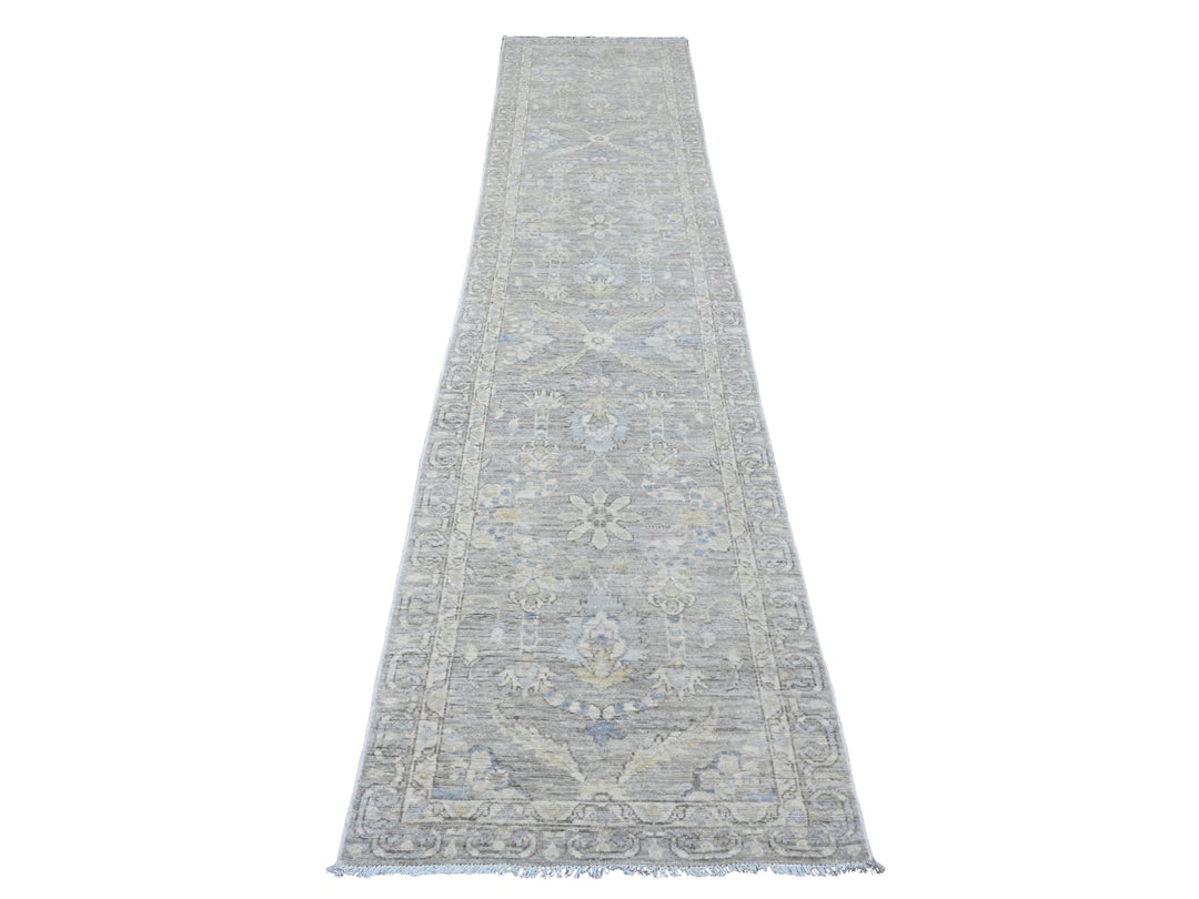2'8" x 11'9" New Hand Knotted Grey Wool Runner Oriental Rug - MOA10220504