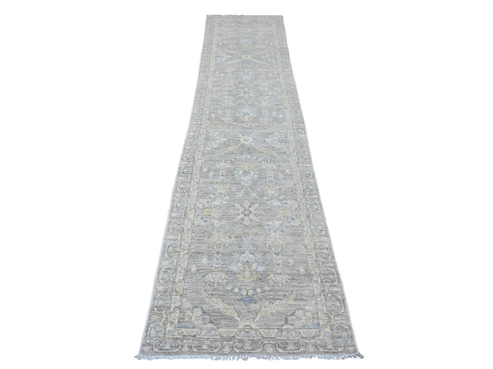 2'8" x 11'9" New Hand Knotted Grey Wool Runner Oriental Rug - MOA10220504