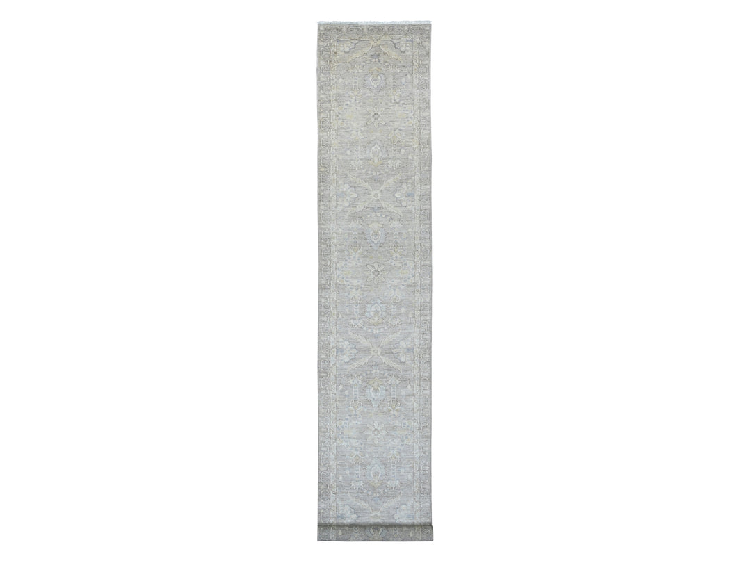 2'8" x 16'1" New Hand Knotted Grey Wool Runner Oriental Rug - MOA10220507