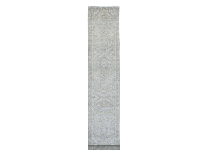 2'8" x 16'1" New Hand Knotted Grey Wool Runner Oriental Rug - MOA10220507