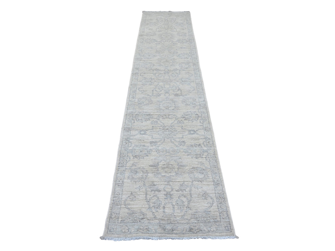 2'5" x 11'1" New Hand Knotted Ivory Wool Runner Oriental Rug - MOA10220509