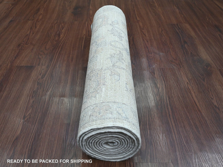 2'5" x 11'1" New Hand Knotted Ivory Wool Runner Oriental Rug - MOA10220509