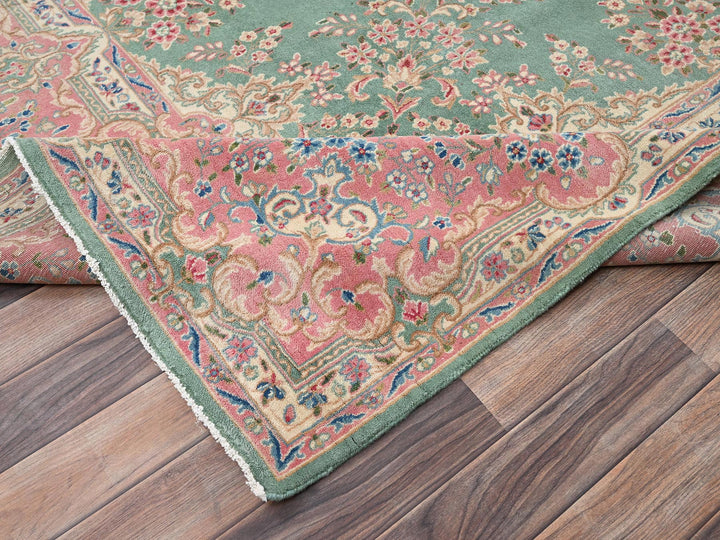 9'7" x 20'0" Vintage Hand Knotted Green Wool Rectangle Oriental Rug - MOA1022050