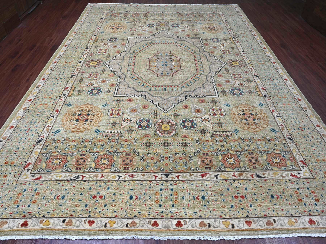 10'0" x 13'4" New Hand Knotted Green Wool Rectangle Oriental Rug - MOA10220510