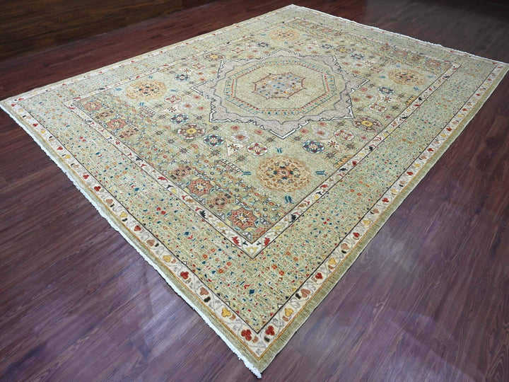 10'0" x 13'4" New Hand Knotted Green Wool Rectangle Oriental Rug - MOA10220510