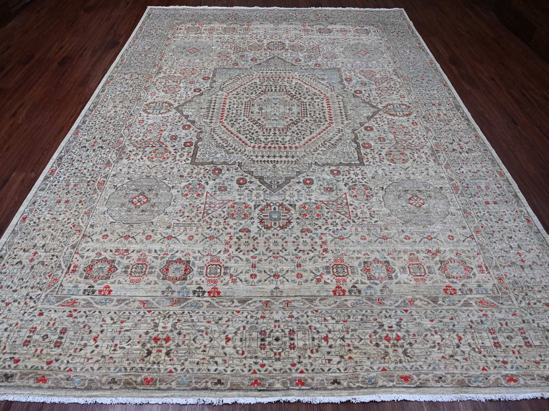 9'0" x 11'10" New Hand Knotted Grey Wool Rectangle Oriental Rug - MOA10220513