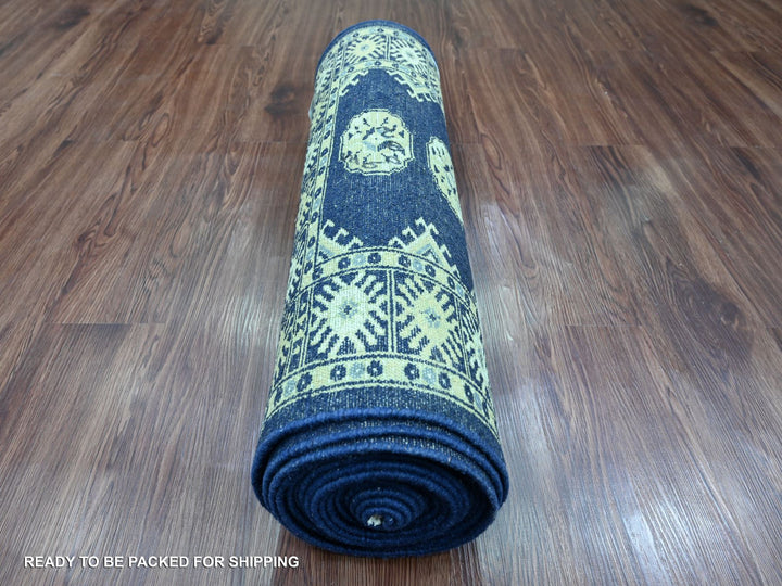 2'6" x 19'7" New Hand Knotted Blue Wool Runner Oriental Rug - MOA10220517