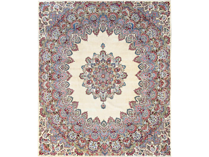 11'8" x 13'7" Vintage Hand Knotted Ivory Wool Square Oriental Rug - MOA1022051