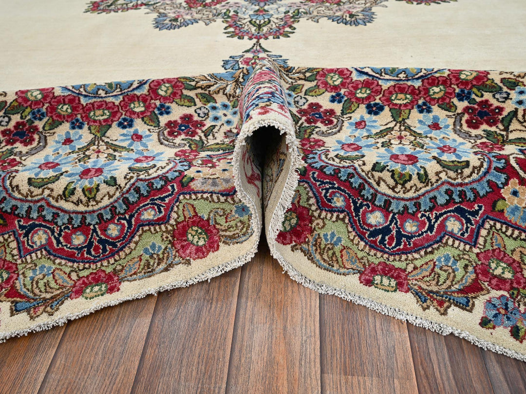 11'8" x 13'7" Vintage Hand Knotted Ivory Wool Square Oriental Rug - MOA1022051