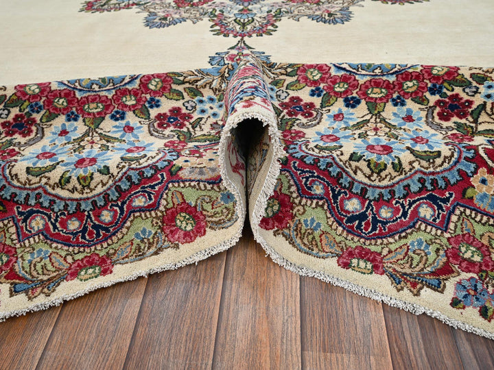 11'8" x 13'7" Vintage Hand Knotted Ivory Wool Square Oriental Rug - MOA1022051