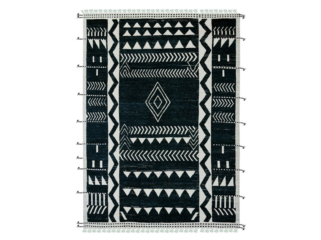 9'4" x 12'10" New Hand Knotted Black Wool Rectangle Oriental Rug - MOA10220524
