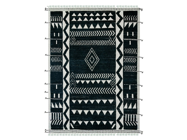 9'4" x 12'10" New Hand Knotted Black Wool Rectangle Oriental Rug - MOA10220524