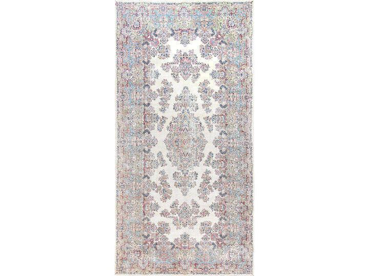 9'10" x 19'7" Vintage Hand Knotted Ivory Wool Rectangle Oriental Rug - MOA1022052