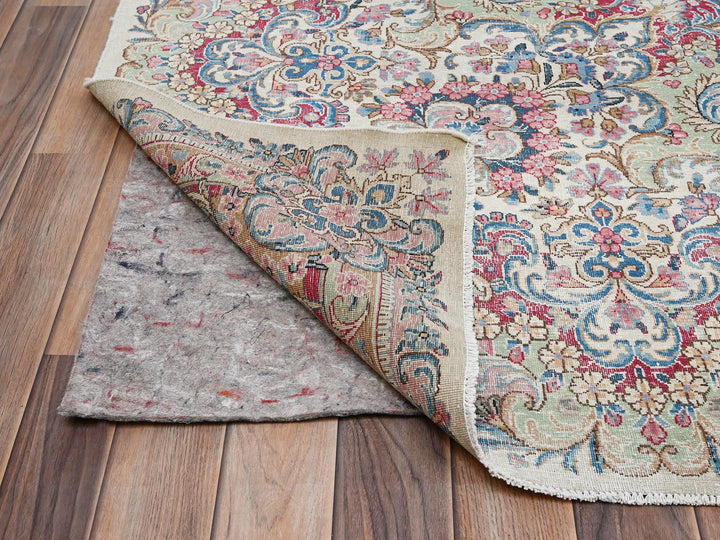 9'10" x 19'7" Vintage Hand Knotted Ivory Wool Rectangle Oriental Rug - MOA1022052