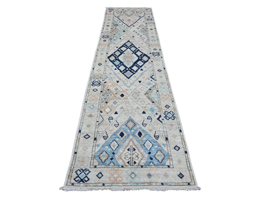 3'1" x 11'8" New Hand Knotted Ivory Wool Runner Oriental Rug - MOA10220530