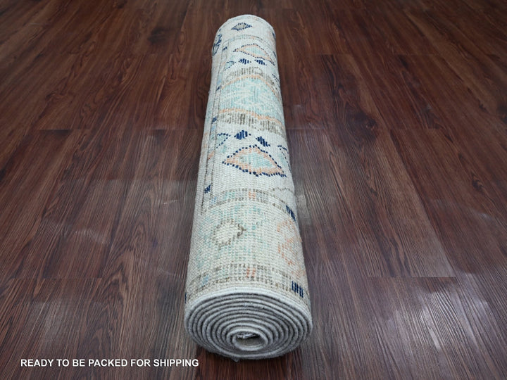 3'1" x 11'8" New Hand Knotted Ivory Wool Runner Oriental Rug - MOA10220530