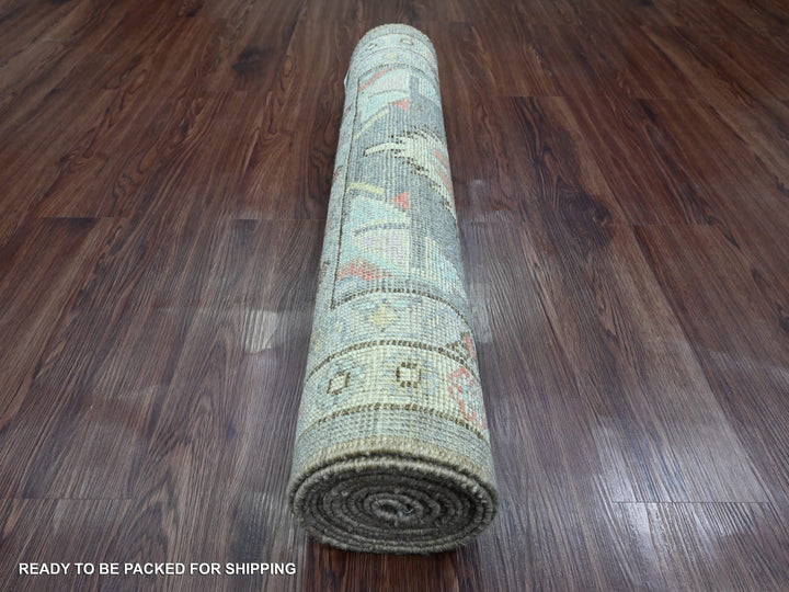 2'11" x 11'6" New Hand Knotted Grey Wool Runner Oriental Rug - MOA10220531