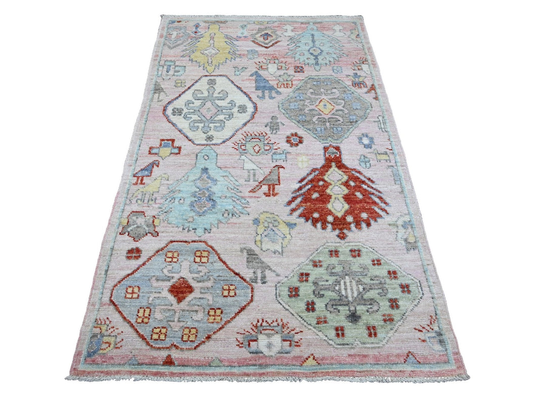 3'11" x 6'2" New Hand Knotted Pink Wool Rectangle Oriental Rug - MOA10220534