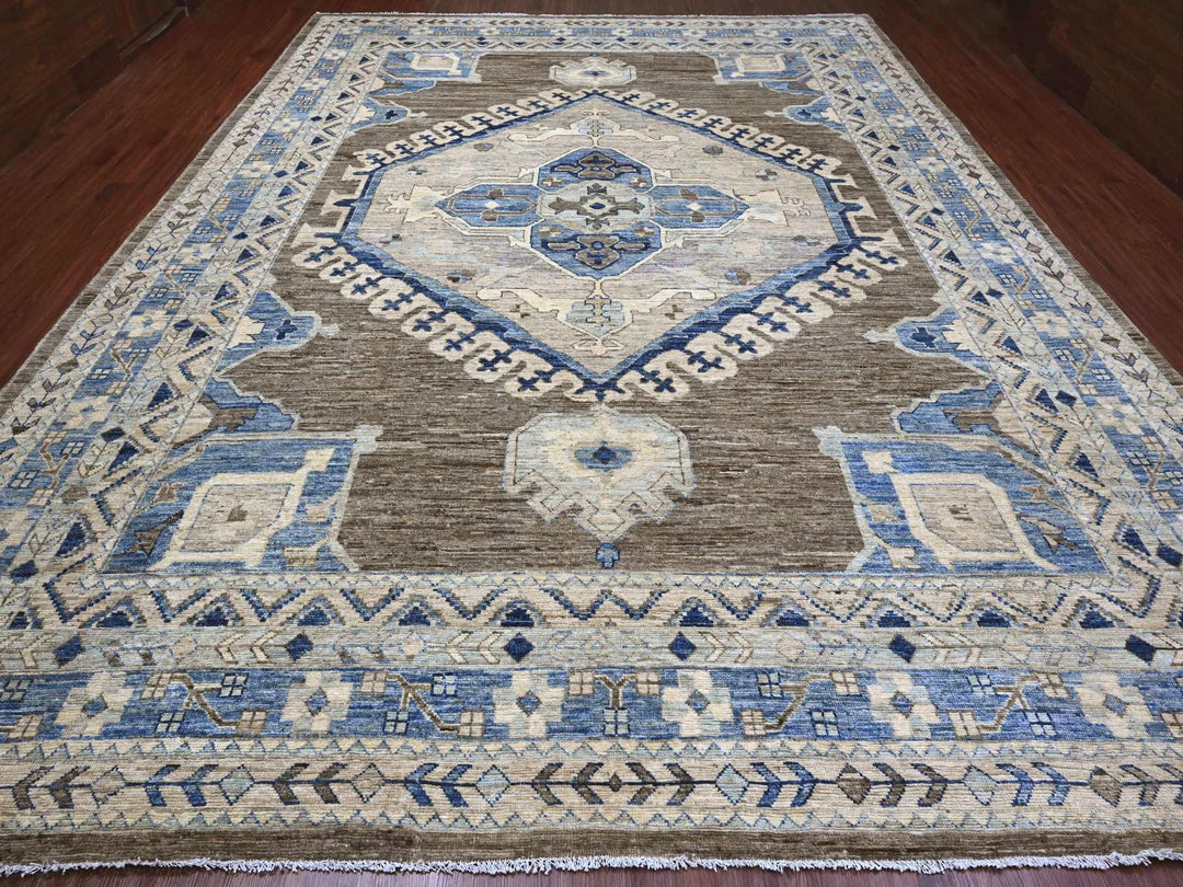 11'8" x 15'6" New Hand Knotted Brown Wool Rectangle Oriental Rug - MOA10220538