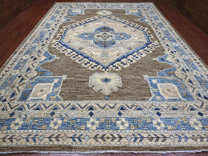11'8" x 15'6" New Hand Knotted Brown Wool Rectangle Oriental Rug - MOA10220538