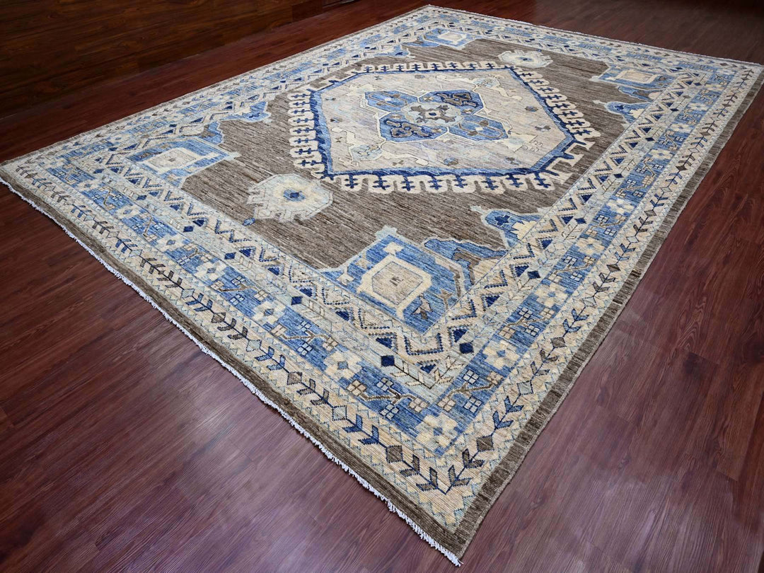 11'8" x 15'6" New Hand Knotted Brown Wool Rectangle Oriental Rug - MOA10220538