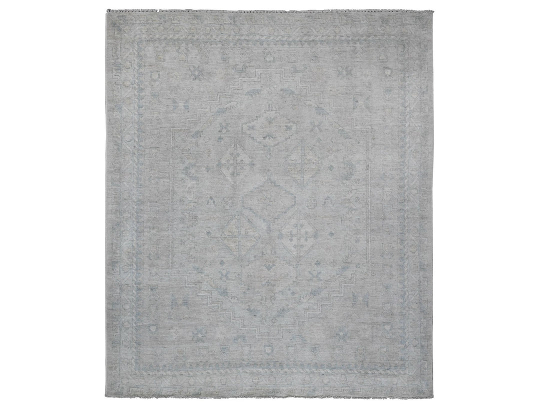 8'0" x 9'8" New Hand Knotted Grey Wool Rectangle Oriental Rug - MOA10220539