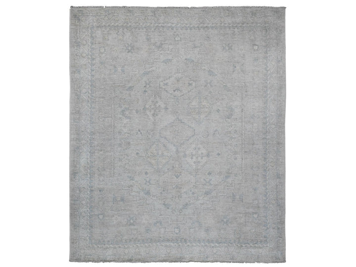 8'0" x 9'8" New Hand Knotted Grey Wool Rectangle Oriental Rug - MOA10220539