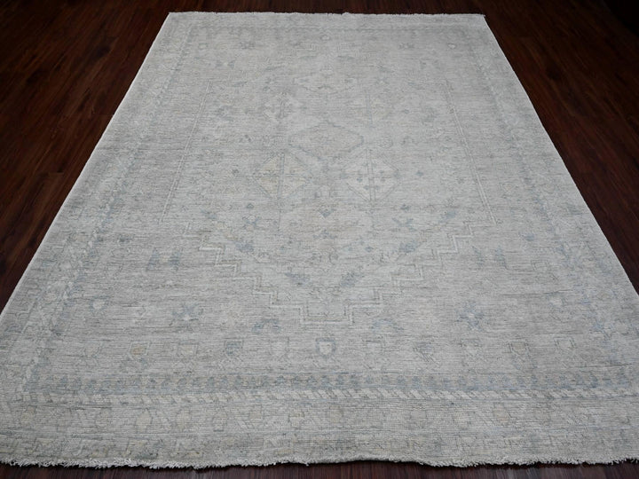 8'0" x 9'8" New Hand Knotted Grey Wool Rectangle Oriental Rug - MOA10220539