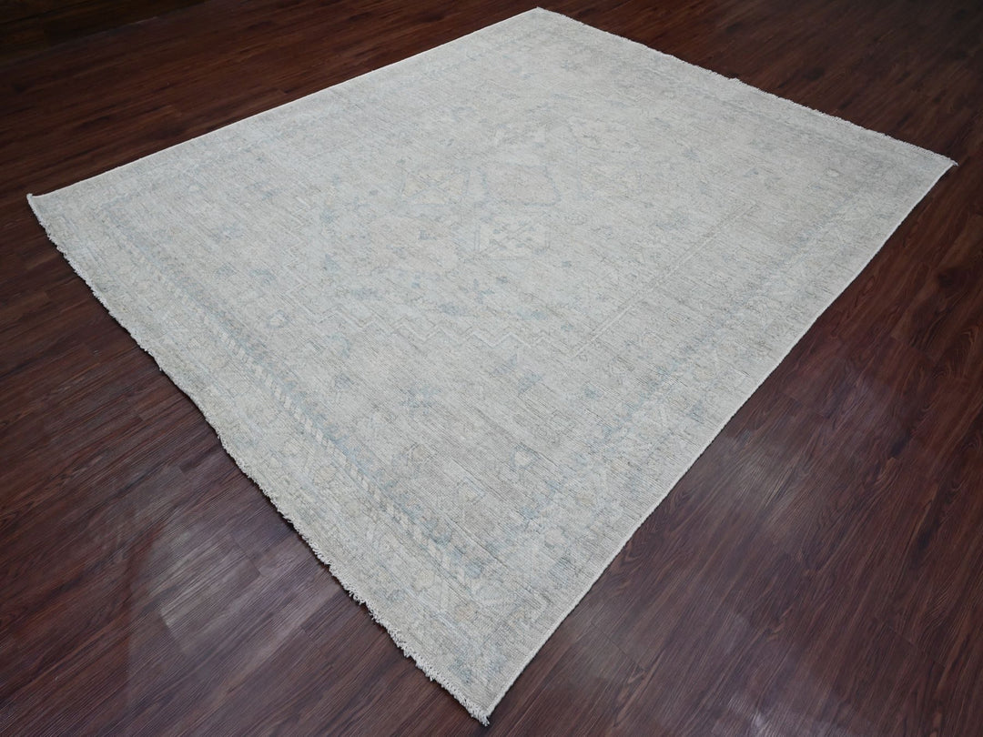 8'0" x 9'8" New Hand Knotted Grey Wool Rectangle Oriental Rug - MOA10220539