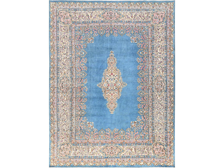 8'10" x 11'10" Vintage Hand Knotted Blue Wool Rectangle Oriental Rug - MOA1022053