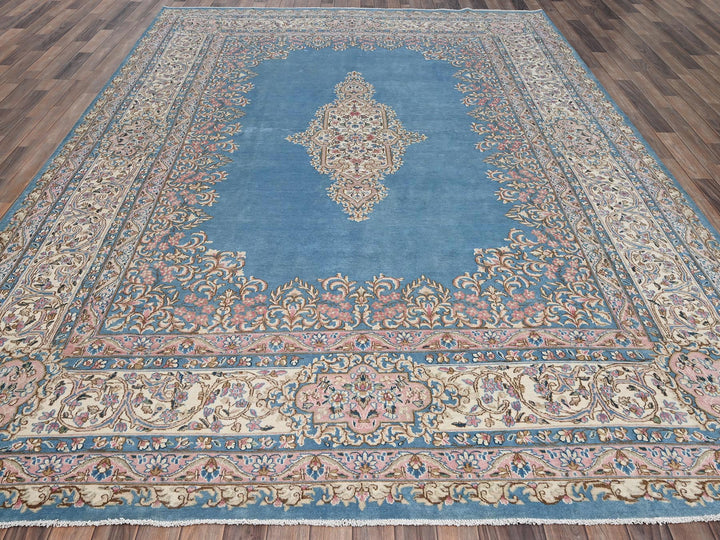 8'10" x 11'10" Vintage Hand Knotted Blue Wool Rectangle Oriental Rug - MOA1022053