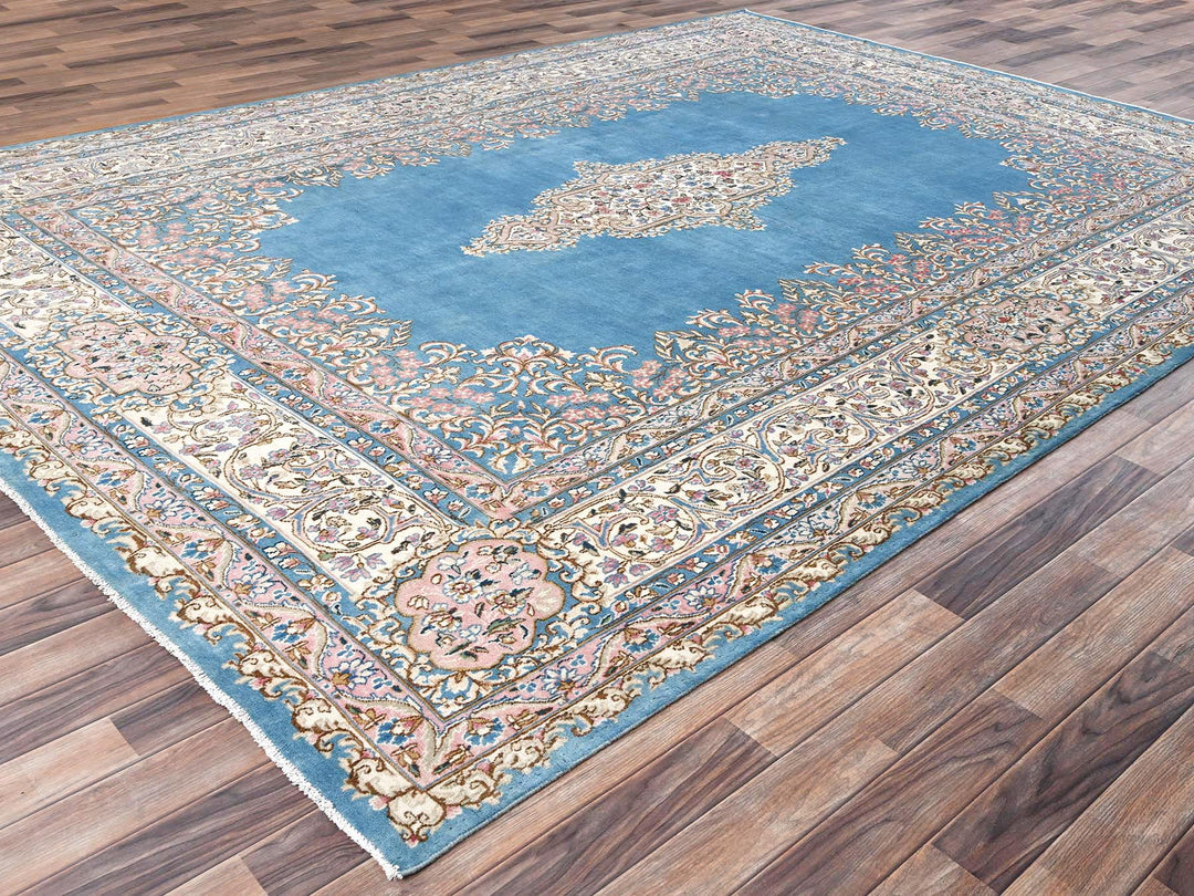 8'10" x 11'10" Vintage Hand Knotted Blue Wool Rectangle Oriental Rug - MOA1022053