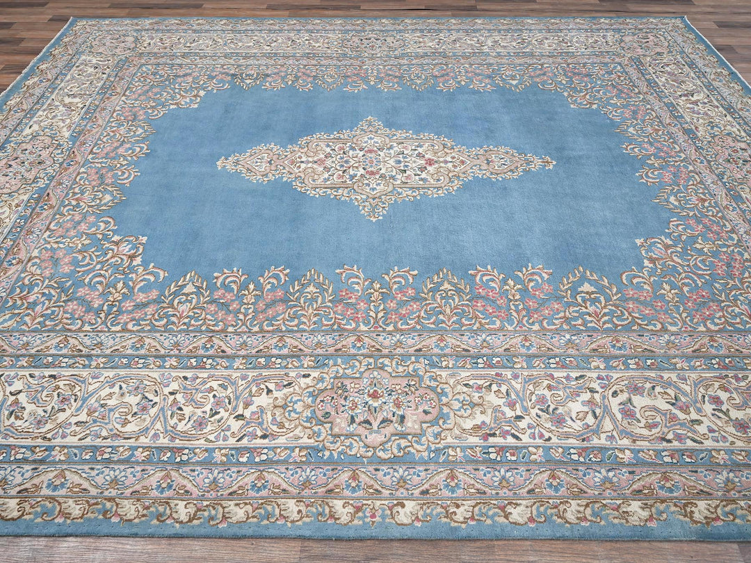 8'10" x 11'10" Vintage Hand Knotted Blue Wool Rectangle Oriental Rug - MOA1022053