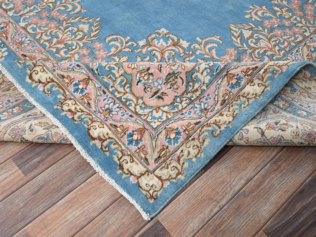 8'10" x 11'10" Vintage Hand Knotted Blue Wool Rectangle Oriental Rug - MOA1022053