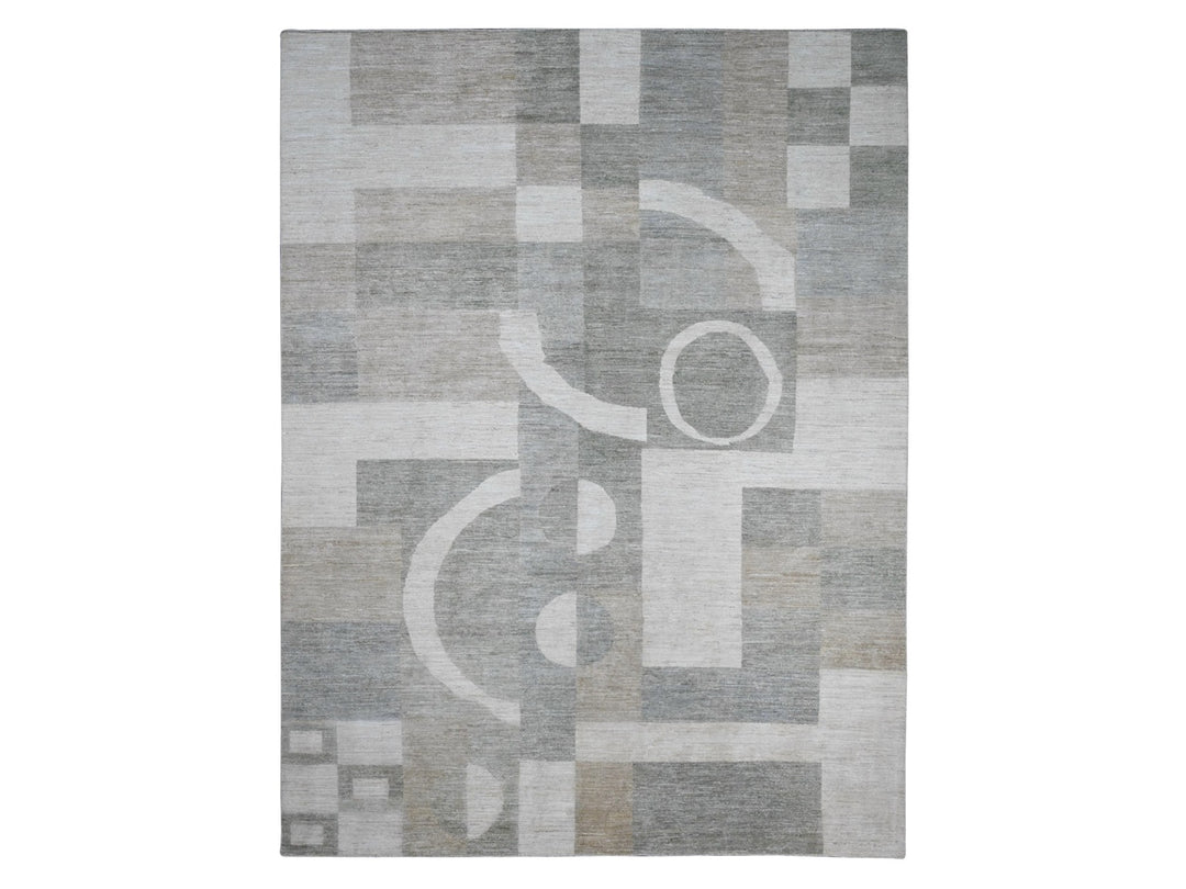 8'9" x 11'6" New Hand Knotted Grey Wool Rectangle Oriental Rug - MOA10220540