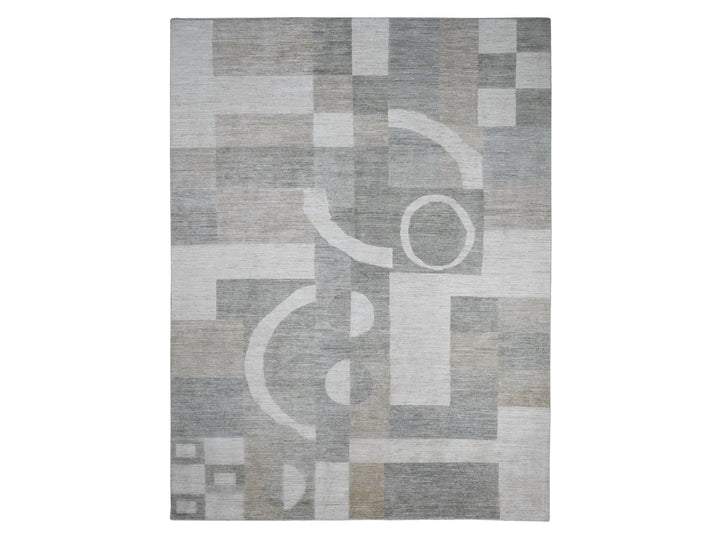 8'9" x 11'6" New Hand Knotted Grey Wool Rectangle Oriental Rug - MOA10220540
