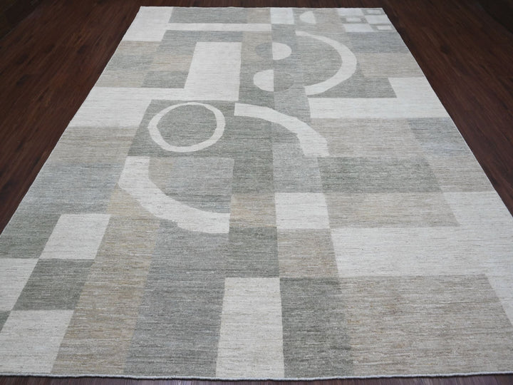 8'9" x 11'6" New Hand Knotted Grey Wool Rectangle Oriental Rug - MOA10220540