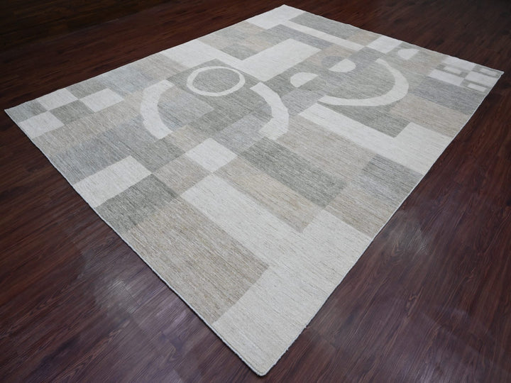 8'9" x 11'6" New Hand Knotted Grey Wool Rectangle Oriental Rug - MOA10220540