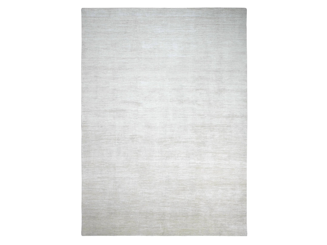 9'9" x 13'6" New Hand Knotted Ivory Wool Rectangle Oriental Rug - MOA10220541