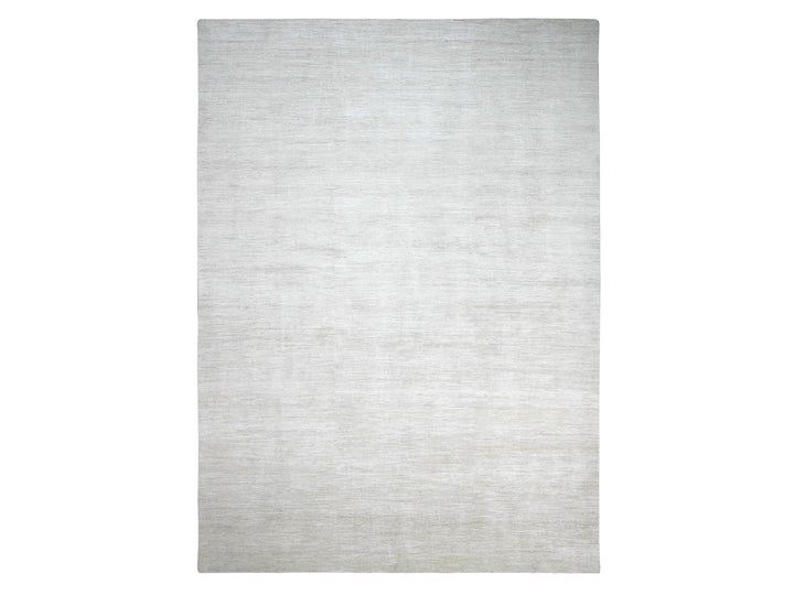 9'9" x 13'6" New Hand Knotted Ivory Wool Rectangle Oriental Rug - MOA10220541