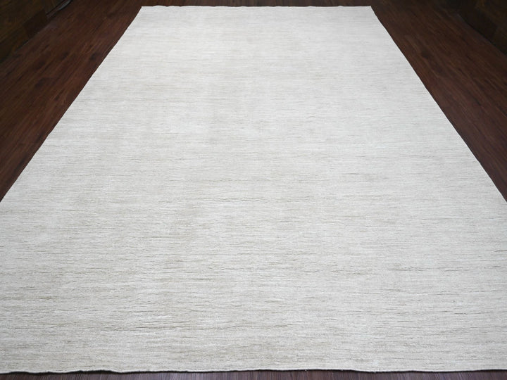 9'9" x 13'6" New Hand Knotted Ivory Wool Rectangle Oriental Rug - MOA10220541