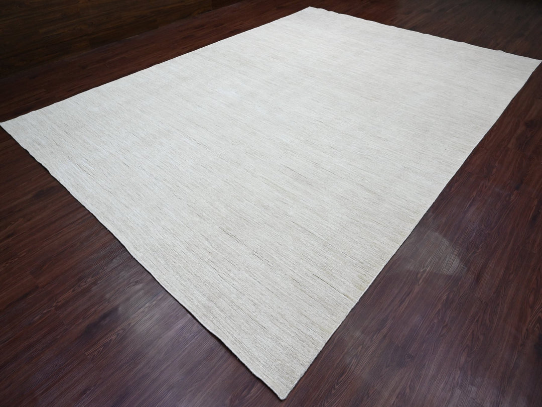 9'9" x 13'6" New Hand Knotted Ivory Wool Rectangle Oriental Rug - MOA10220541