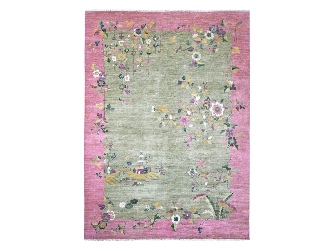 8'11" x 12'3" New Hand Knotted Green Wool Rectangle Oriental Rug - MOA10220545