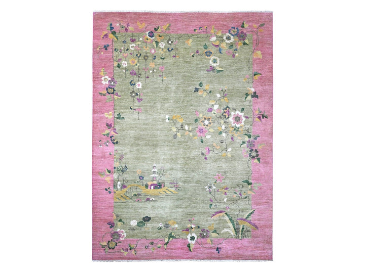 8'11" x 12'3" New Hand Knotted Green Wool Rectangle Oriental Rug - MOA10220545